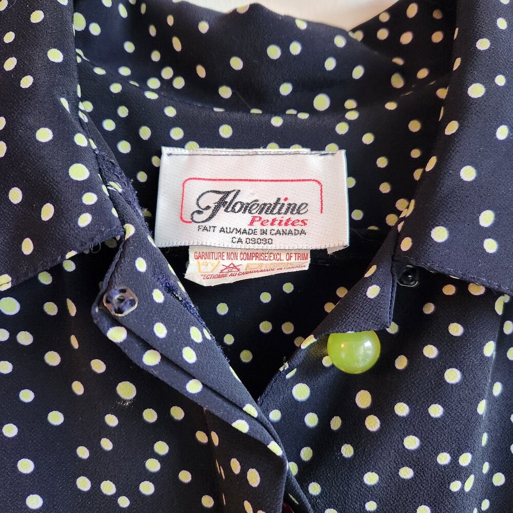 Vintage Navy Polka Dot Midi Dress Made in Canada - Sz 14 - Picture 7 of 11